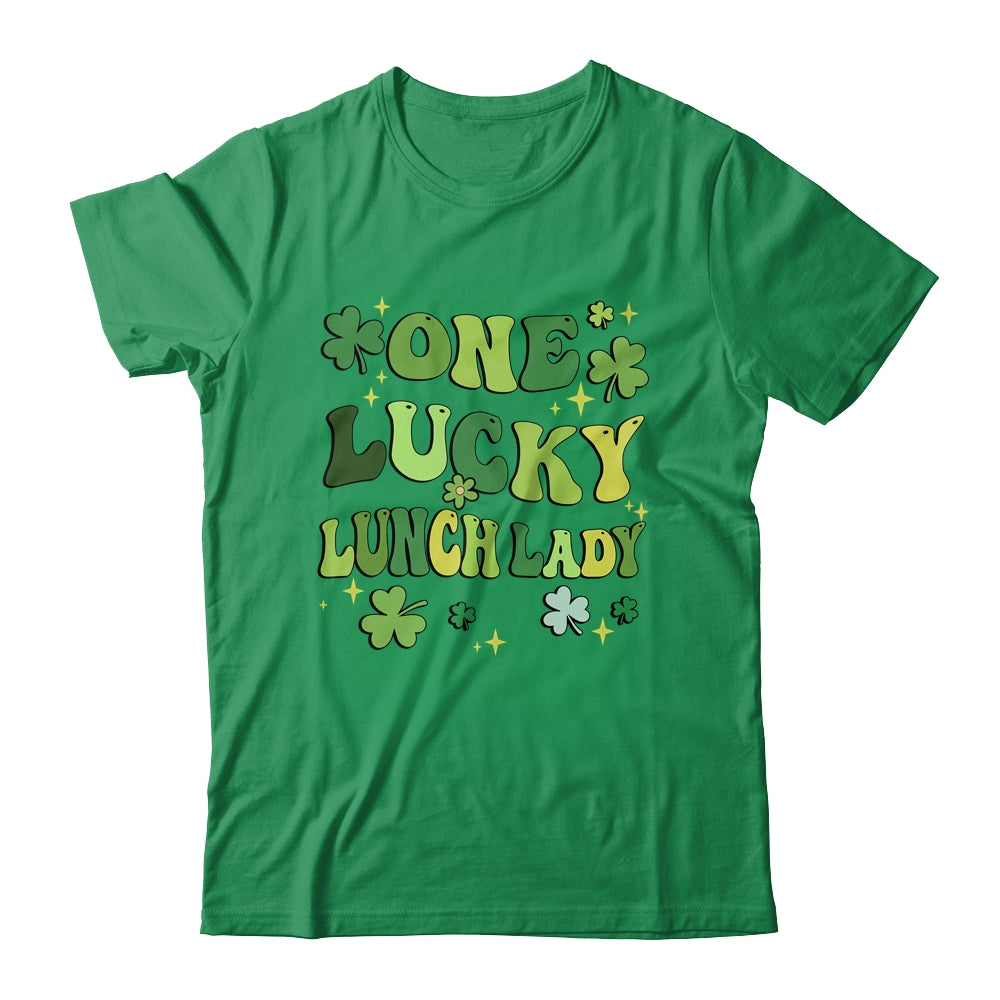 One Lucky Lunch Lady St Patricks Day Groovy Retro Shamrock Shirt & Hoodie | teecentury