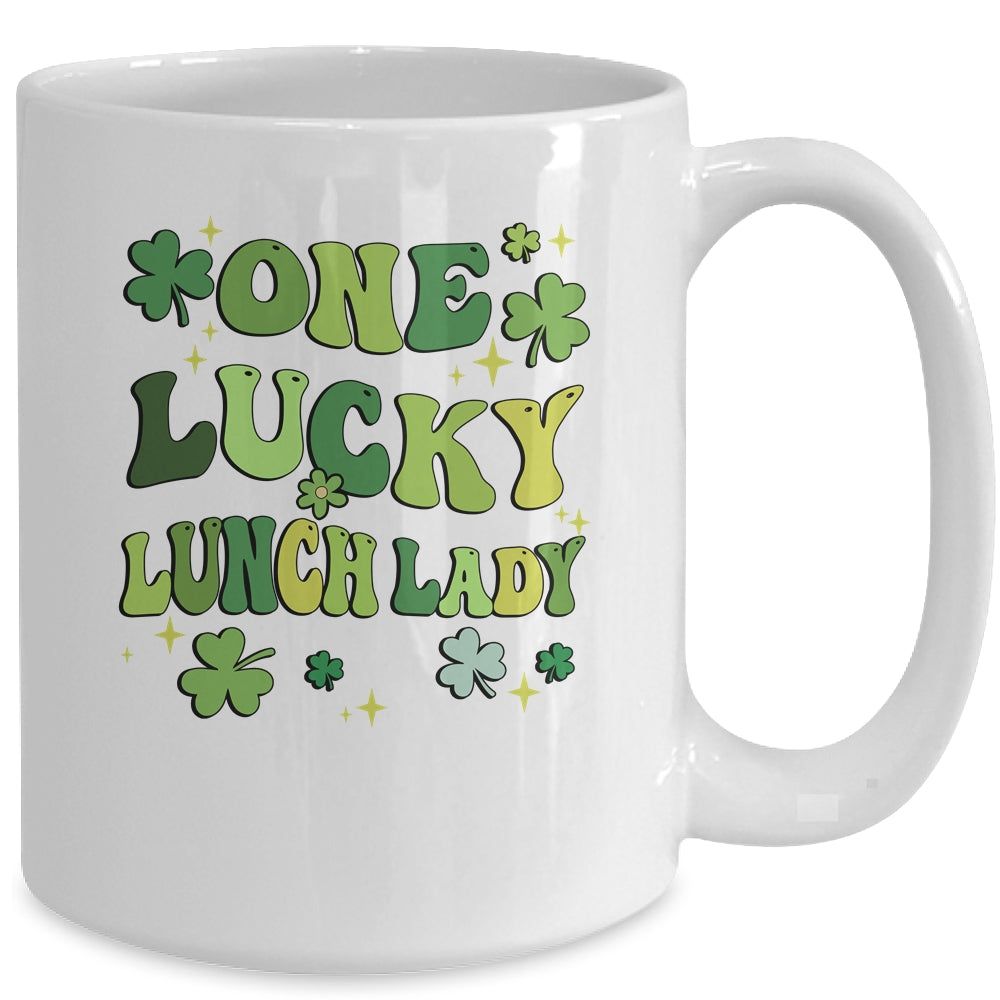 One Lucky Lunch Lady St Patricks Day Groovy Retro Shamrock Mug | teecentury