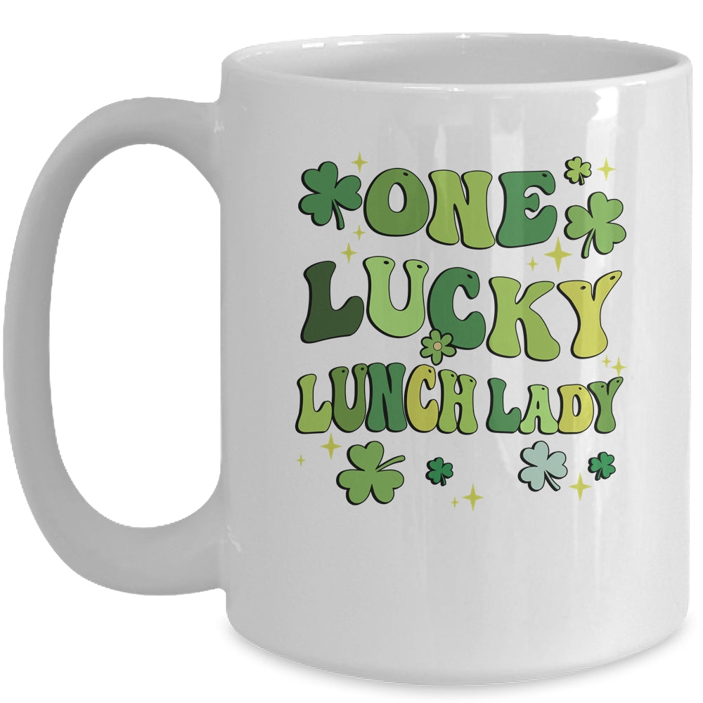 One Lucky Lunch Lady St Patricks Day Groovy Retro Shamrock Mug | teecentury