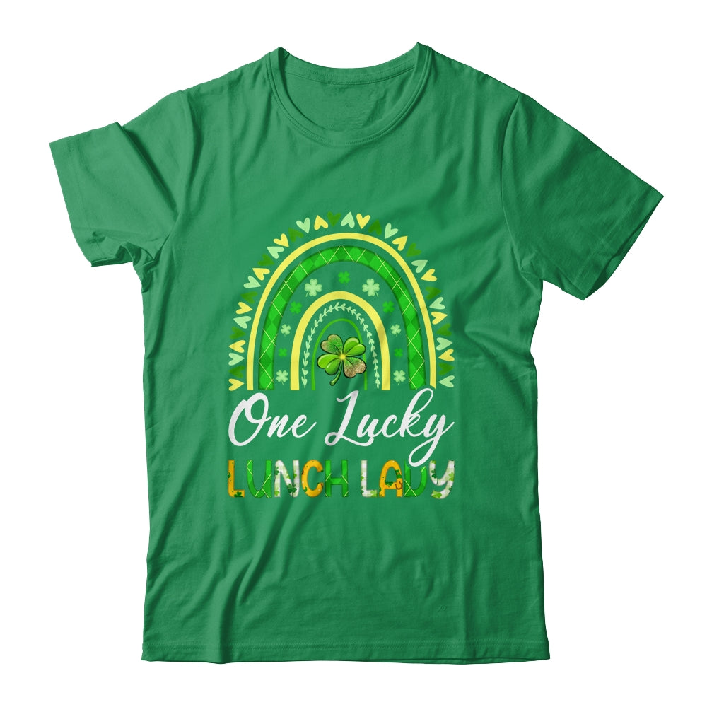 One Lucky Lunch Lady St Patricks Day Rainbow Leopard Shamrock Shirt & Hoodie | teecentury