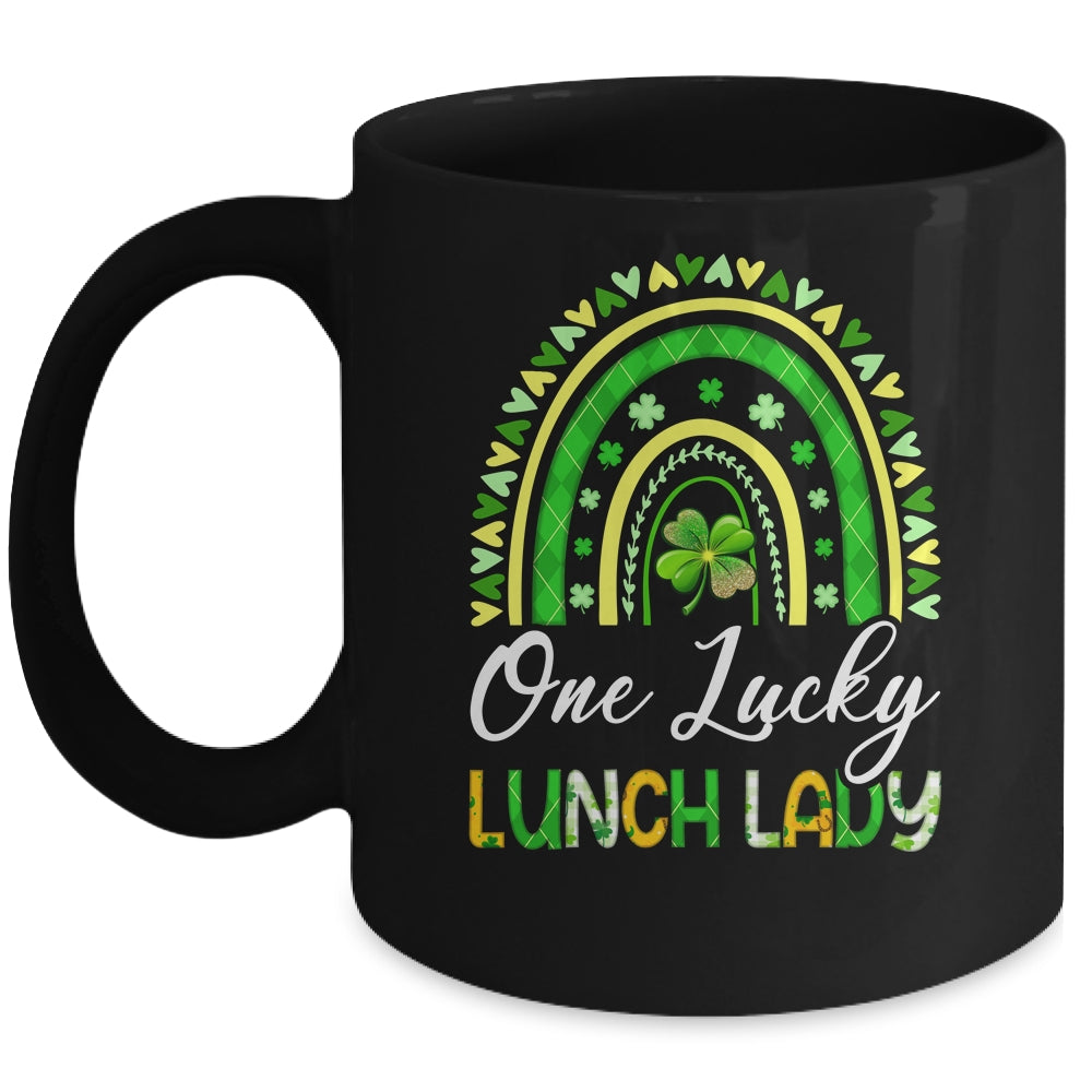 One Lucky Lunch Lady St Patricks Day Rainbow Leopard Shamrock Mug | teecentury