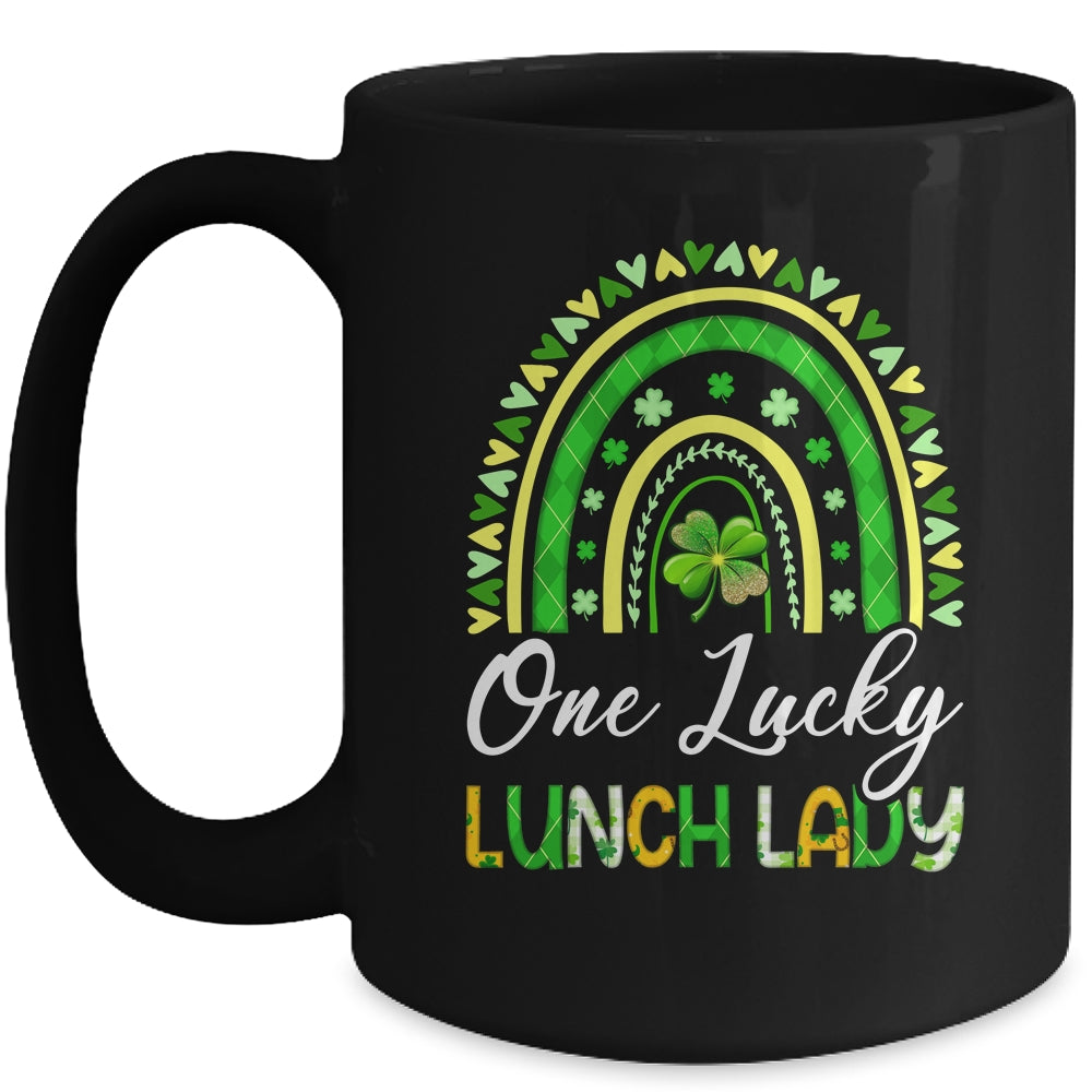 One Lucky Lunch Lady St Patricks Day Rainbow Leopard Shamrock Mug | teecentury