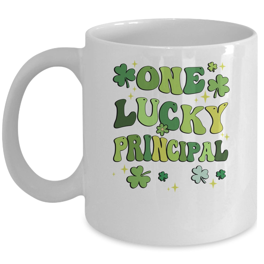 One Lucky Principal St Patricks Day Groovy Retro Shamrock Mug | teecentury