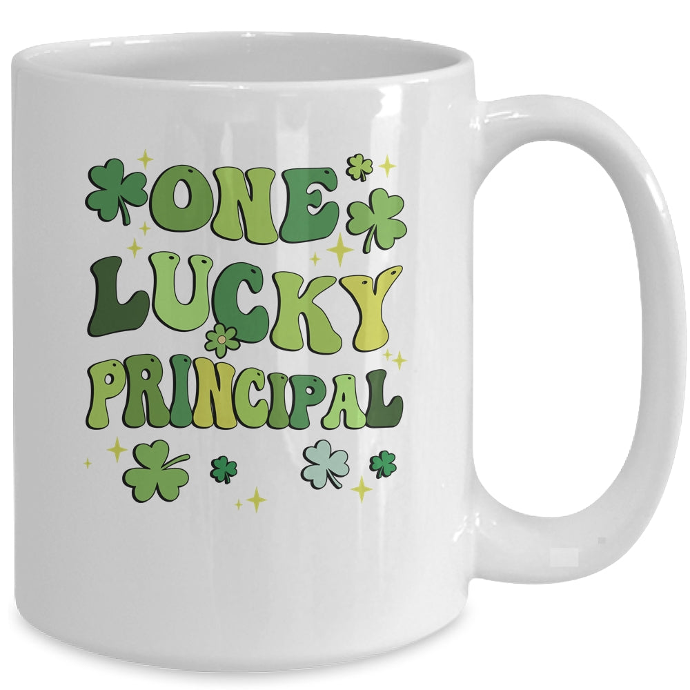 One Lucky Principal St Patricks Day Groovy Retro Shamrock Mug | teecentury