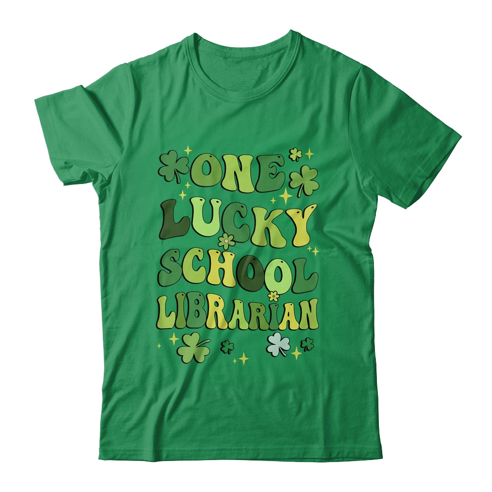 One Lucky School Librarian St Patricks Day Groovy Retro Shamrock Shirt & Hoodie | teecentury