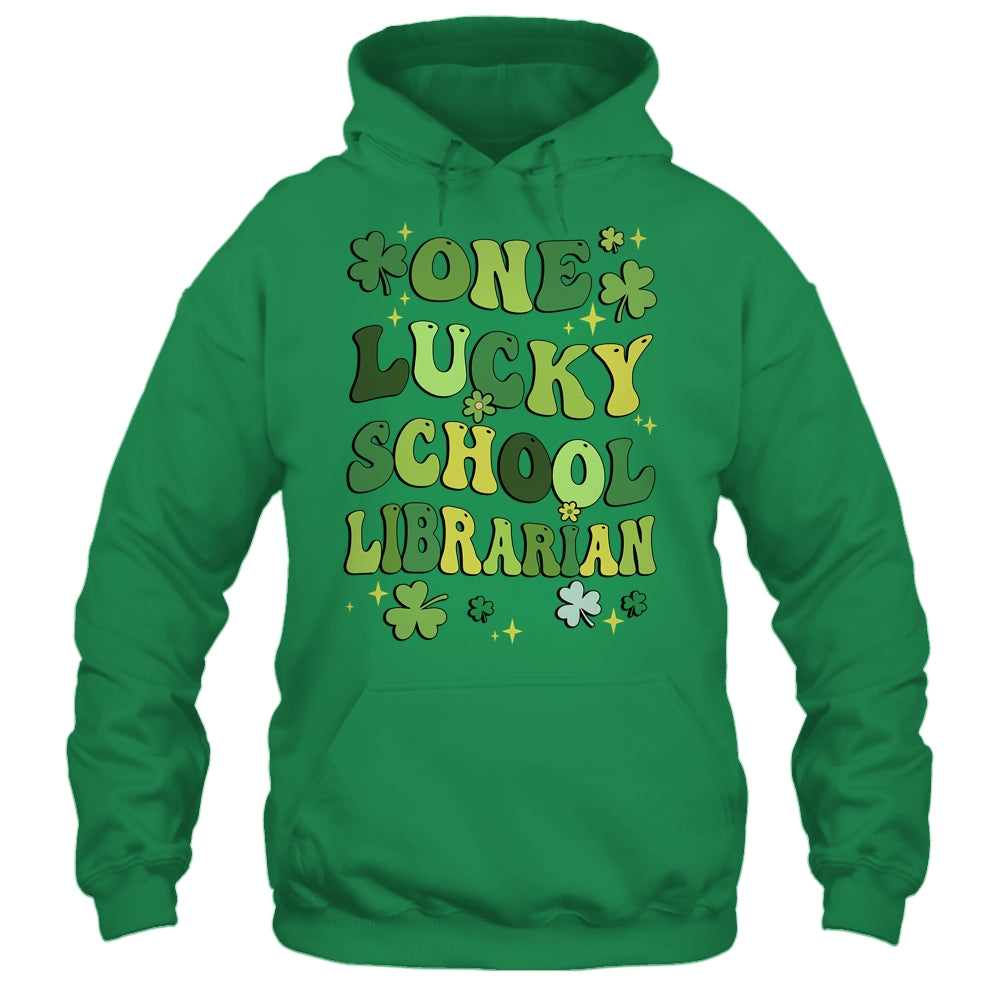 One Lucky School Librarian St Patricks Day Groovy Retro Shamrock Shirt & Hoodie | teecentury
