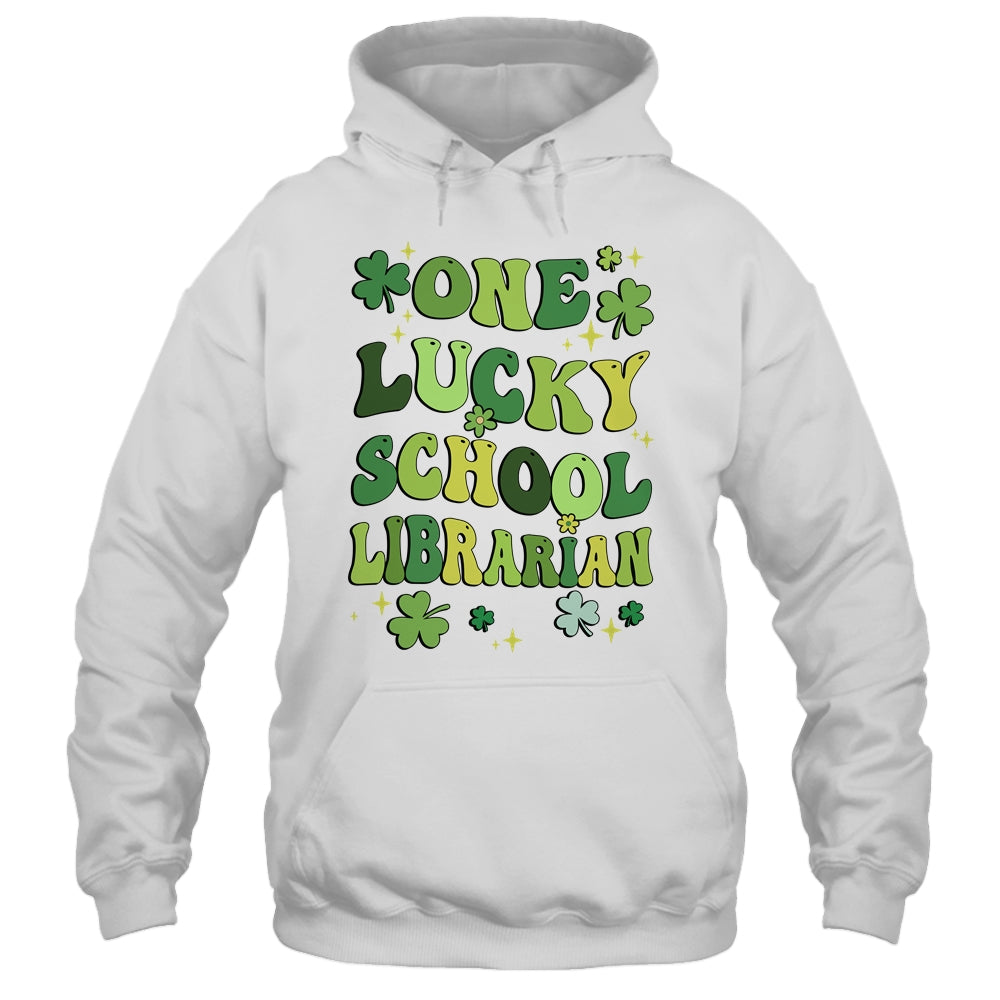 One Lucky School Librarian St Patricks Day Groovy Retro Shamrock Shirt & Hoodie | teecentury