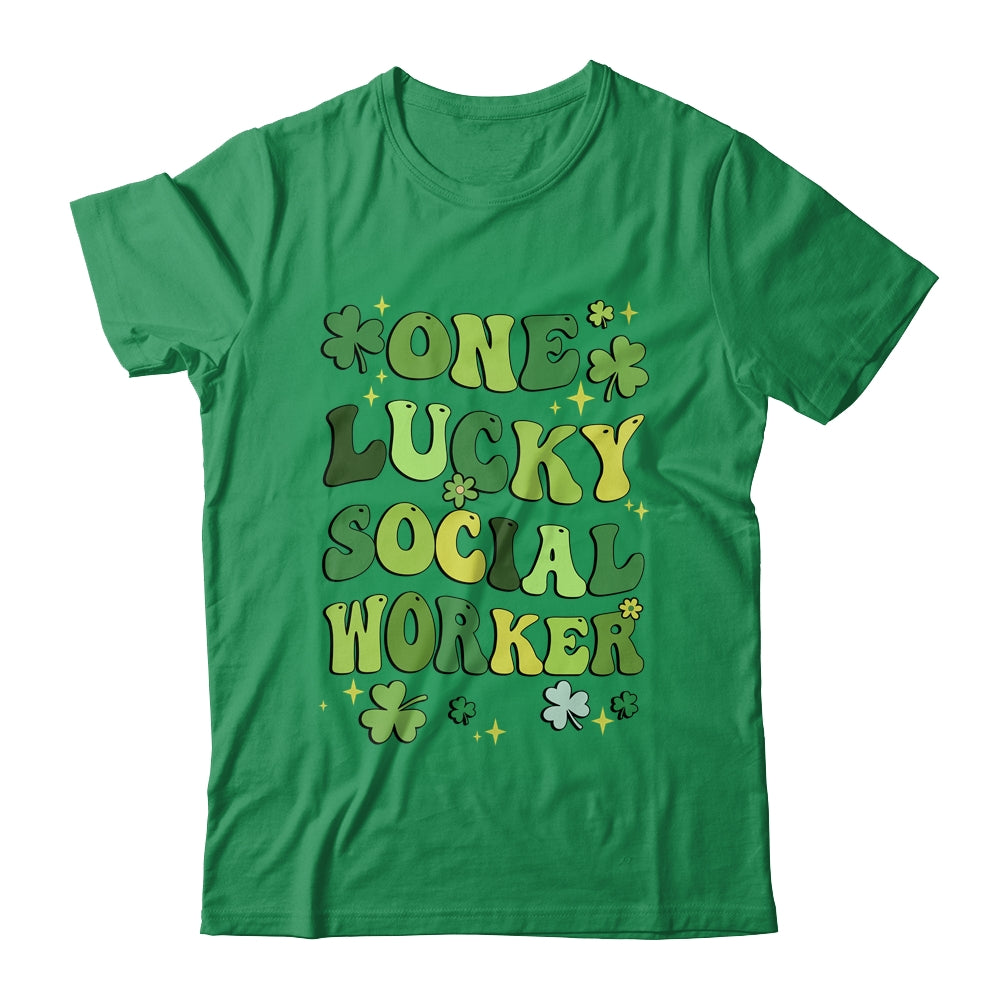 One Lucky Social Worker St Patricks Day Groovy Retro Shamrock Shirt & Hoodie | teecentury