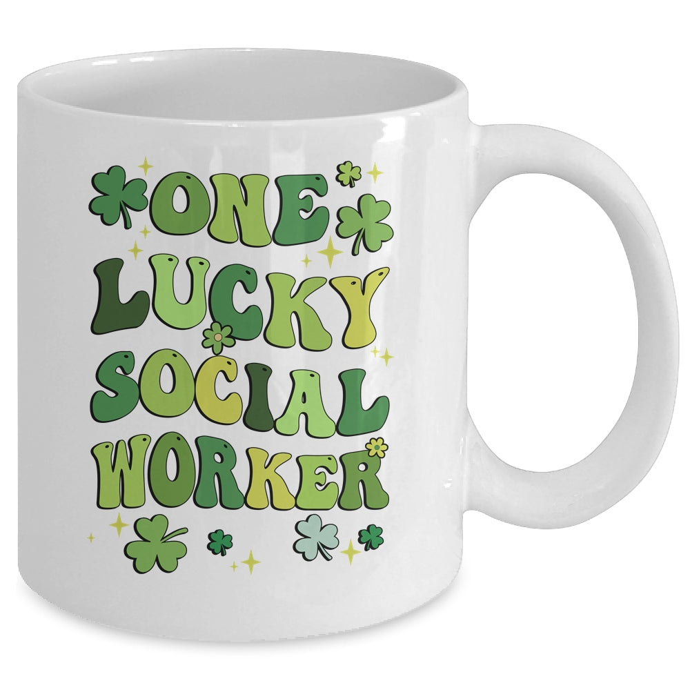One Lucky Social Worker St Patricks Day Groovy Retro Shamrock Mug | teecentury