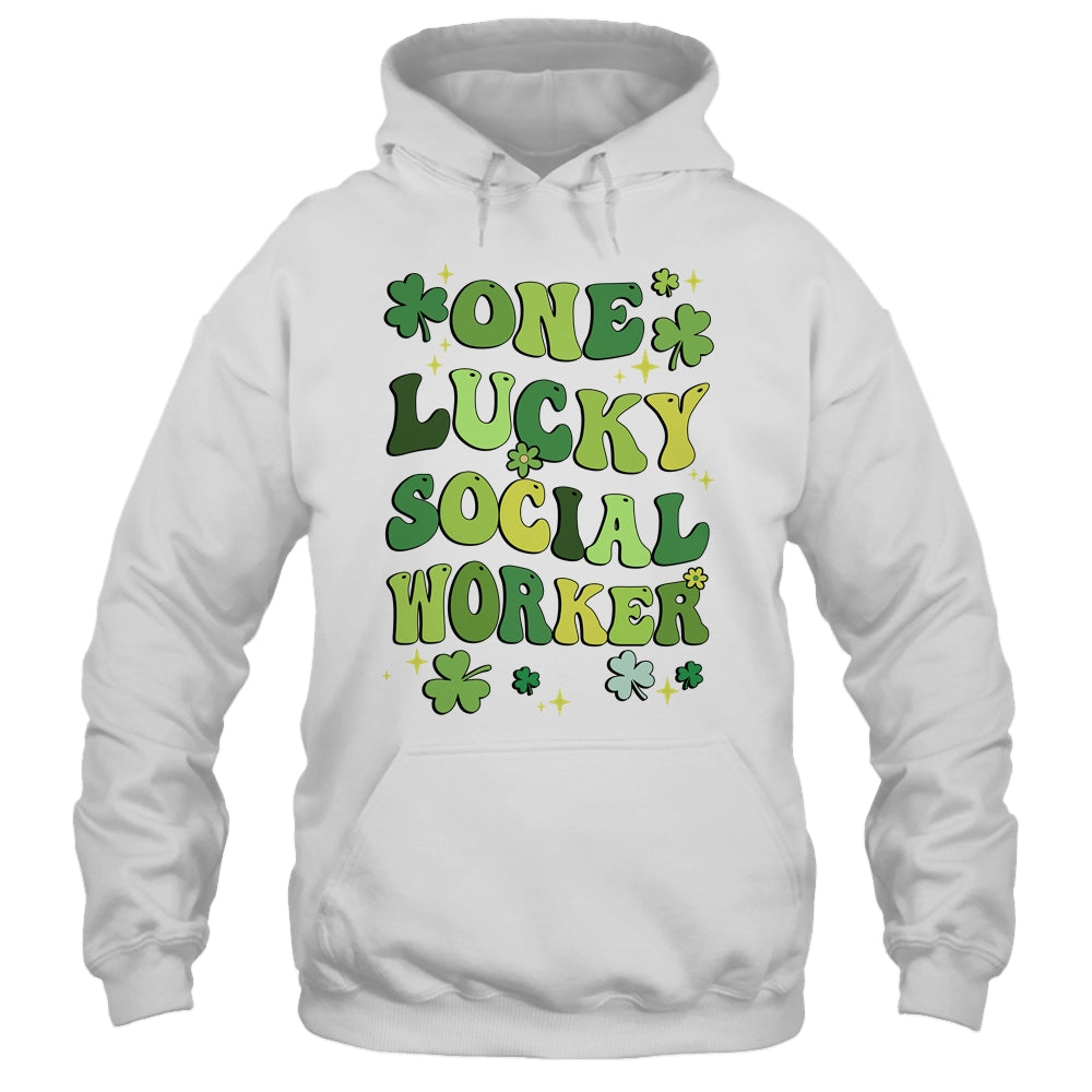 One Lucky Social Worker St Patricks Day Groovy Retro Shamrock Shirt & Hoodie | teecentury