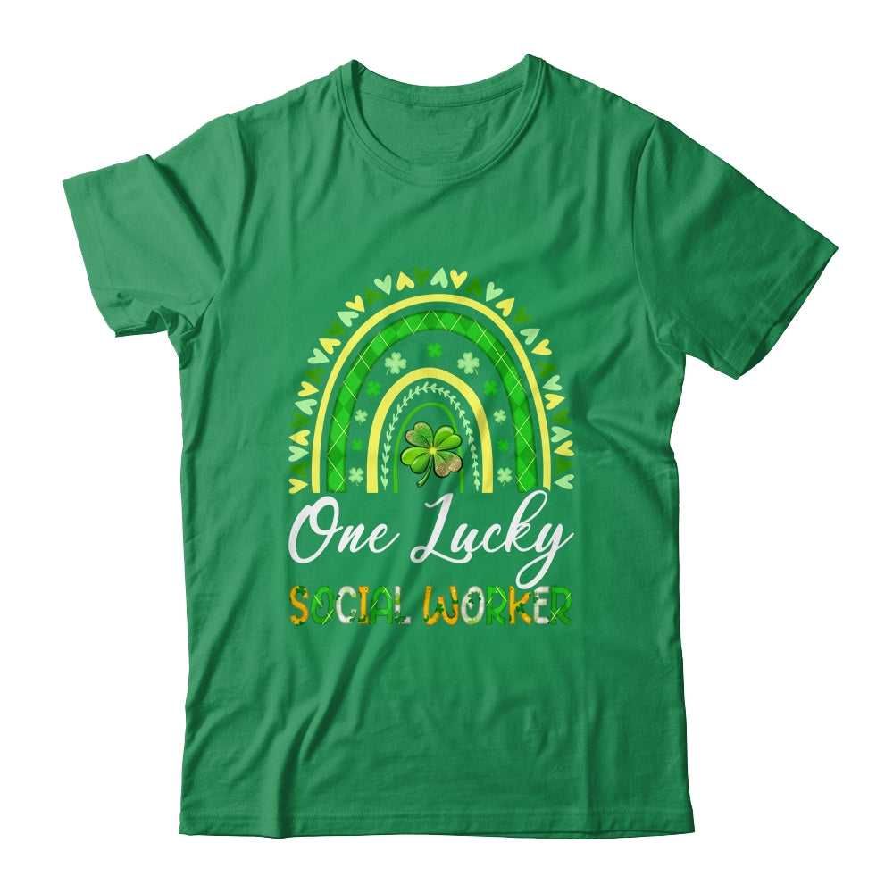 One Lucky Social Worker St Patricks Day Rainbow Leopard Shamrock Shirt & Hoodie | teecentury