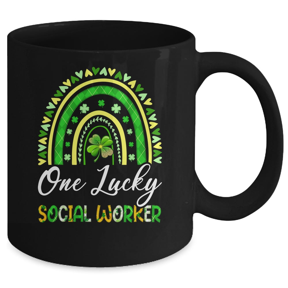 One Lucky Social Worker St Patricks Day Rainbow Leopard Shamrock Mug | teecentury