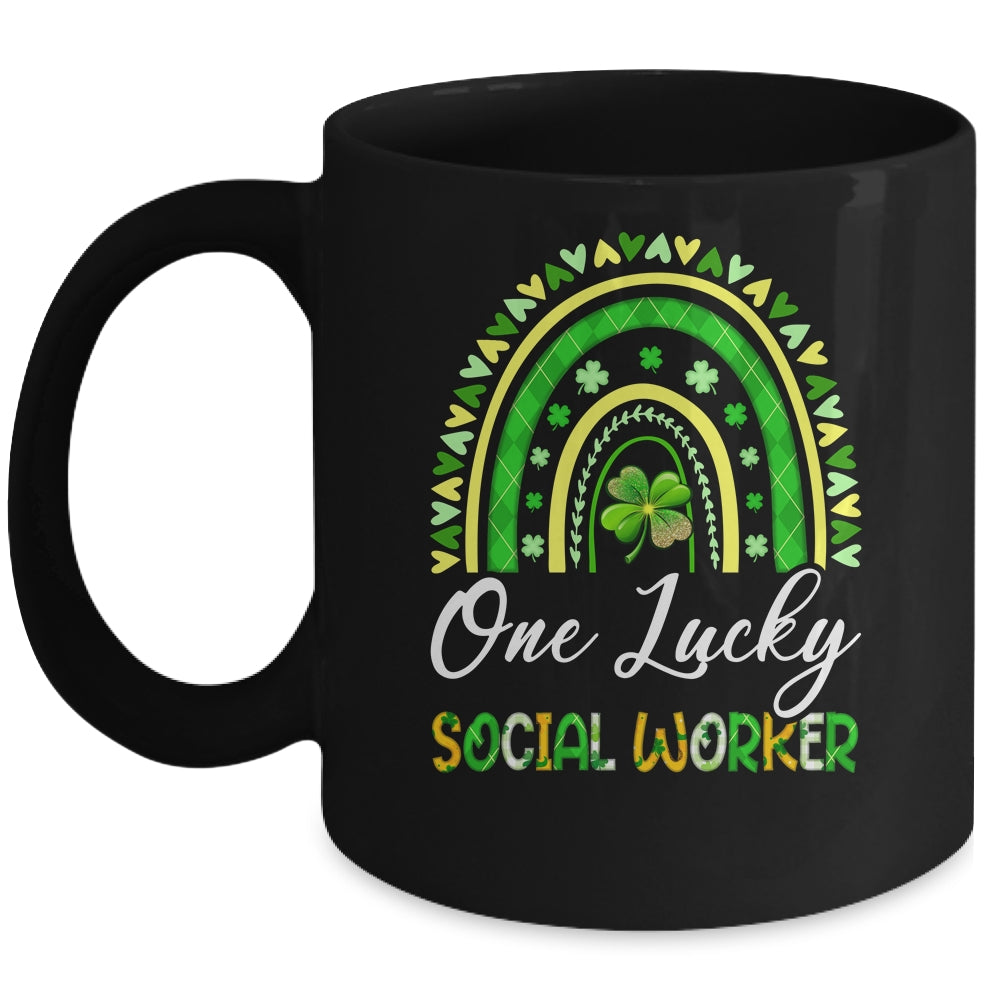 One Lucky Social Worker St Patricks Day Rainbow Leopard Shamrock Mug | teecentury