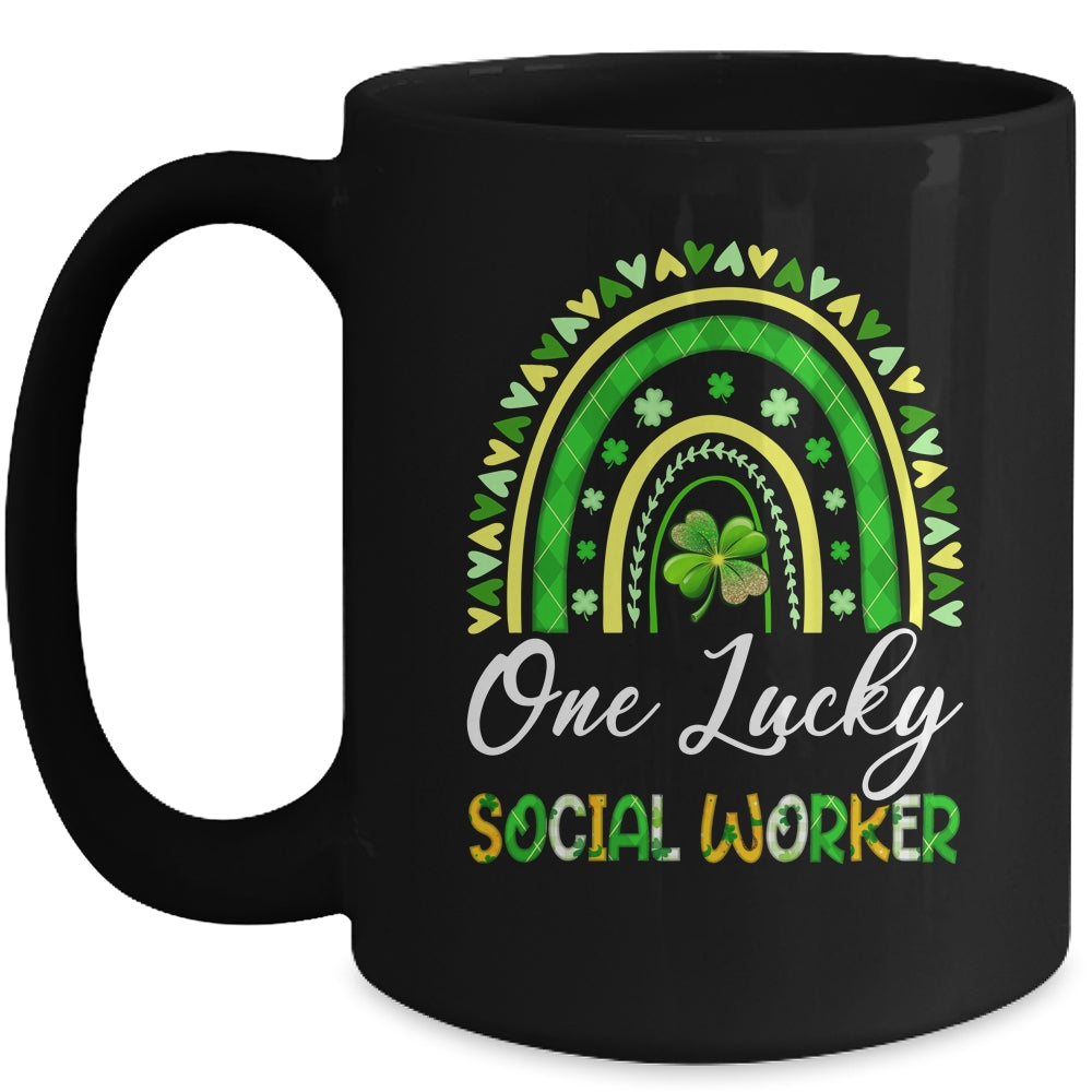 One Lucky Social Worker St Patricks Day Rainbow Leopard Shamrock Mug | teecentury