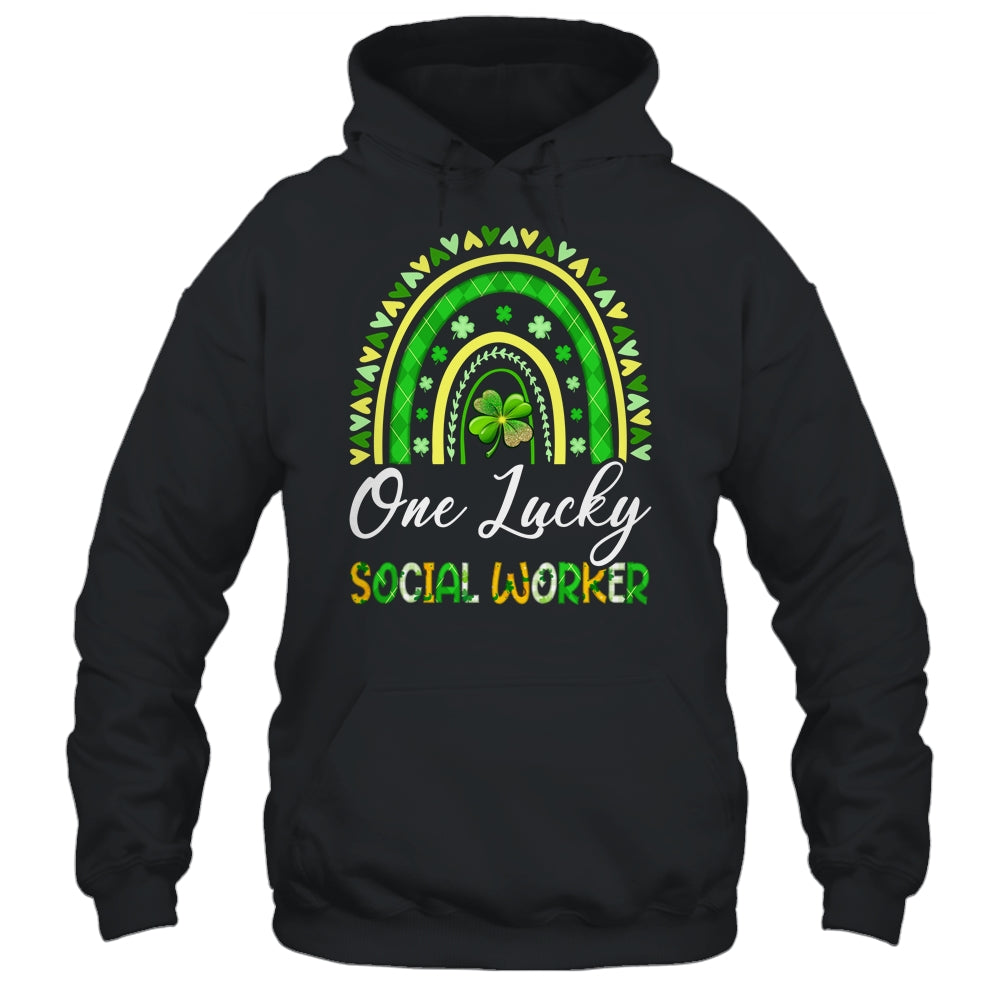 One Lucky Social Worker St Patricks Day Rainbow Leopard Shamrock Shirt & Hoodie | teecentury