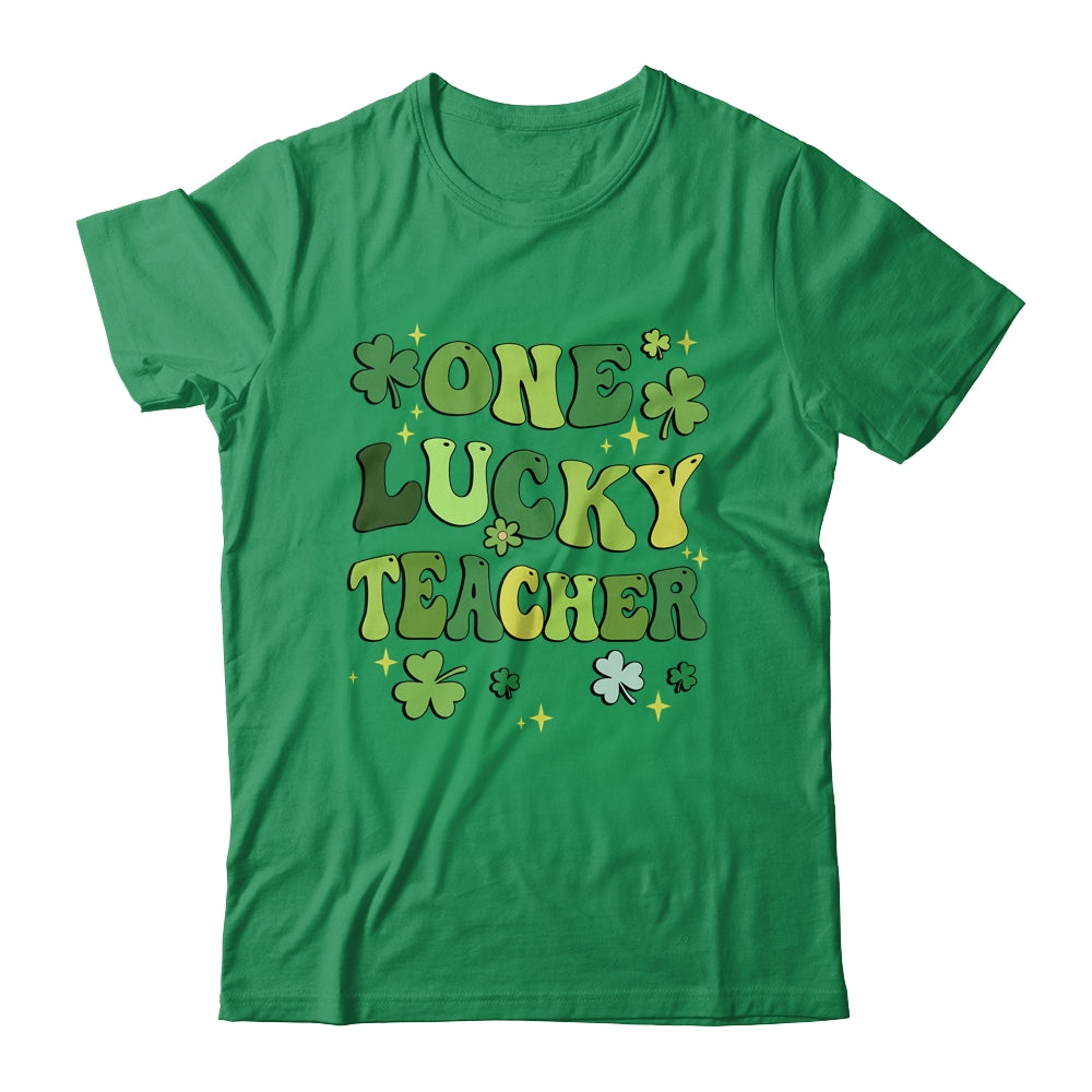 One Lucky Teacher St Patricks Day Groovy Retro Shamrock Shirt & Hoodie | teecentury