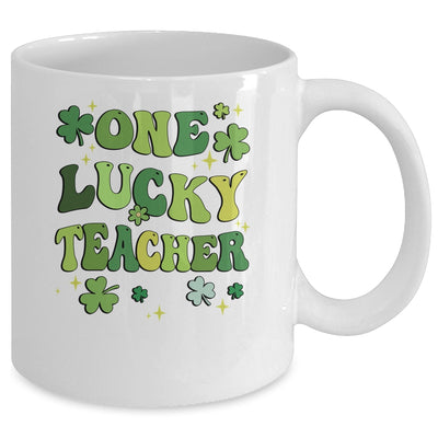 One Lucky Teacher St Patricks Day Groovy Retro Shamrock Mug | teecentury