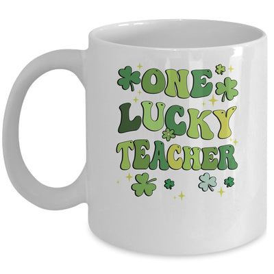 One Lucky Teacher St Patricks Day Groovy Retro Shamrock Mug | teecentury