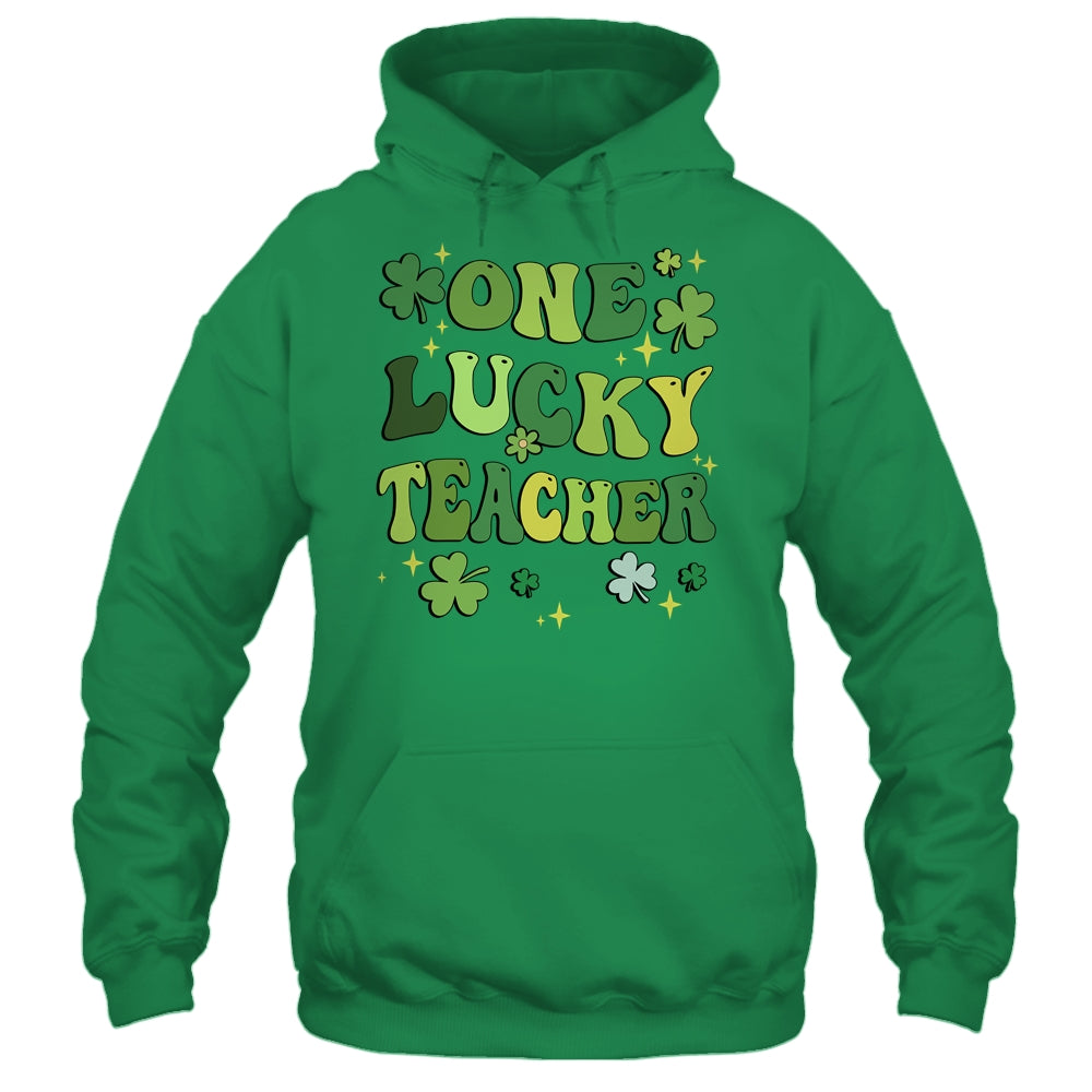 One Lucky Teacher St Patricks Day Groovy Retro Shamrock Shirt & Hoodie | teecentury