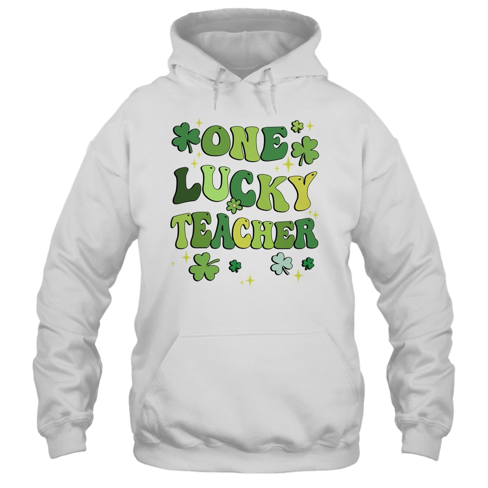 One Lucky Teacher St Patricks Day Groovy Retro Shamrock Shirt & Hoodie | teecentury