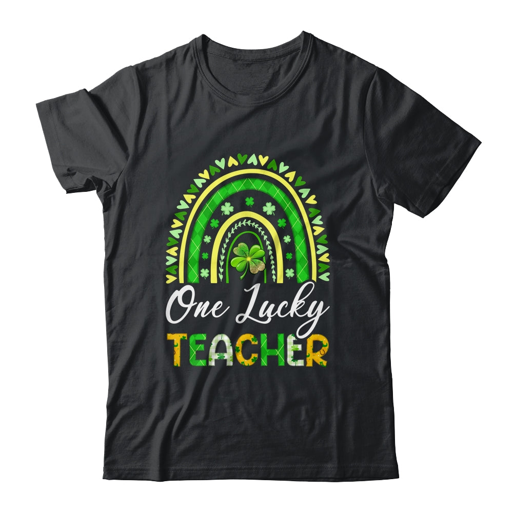 One Lucky Teacher St Patricks Day Rainbow Leopard Shamrock Shirt & Hoodie | teecentury