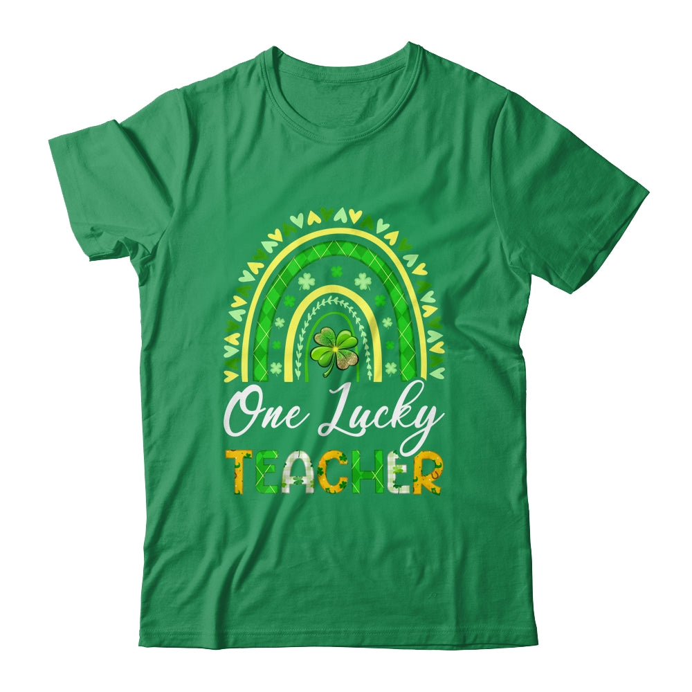 One Lucky Teacher St Patricks Day Rainbow Leopard Shamrock Shirt & Hoodie | teecentury
