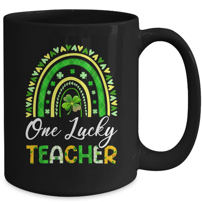 One Lucky Teacher St Patricks Day Rainbow Leopard Shamrock Mug | teecentury