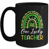 One Lucky Teacher St Patricks Day Rainbow Leopard Shamrock Mug | teecentury