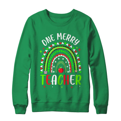 One Merry Teacher Christmas Rainbow Leopard Buffalo Plaid Shirt & Sweatshirt | teecentury