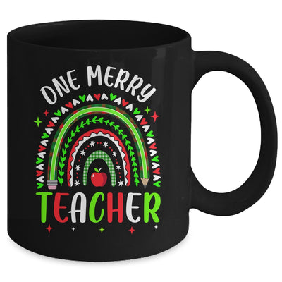 One Merry Teacher Christmas Rainbow Leopard Buffalo Plaid Mug | teecentury