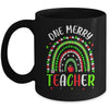 One Merry Teacher Christmas Rainbow Leopard Buffalo Plaid Mug | teecentury