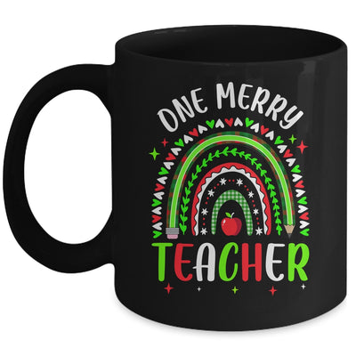 One Merry Teacher Christmas Rainbow Leopard Buffalo Plaid Mug | teecentury