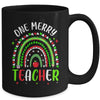 One Merry Teacher Christmas Rainbow Leopard Buffalo Plaid Mug | teecentury