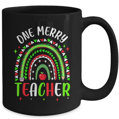 One Merry Teacher Christmas Rainbow Leopard Buffalo Plaid Mug | teecentury