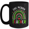 One Merry Teacher Christmas Rainbow Leopard Buffalo Plaid Mug | teecentury