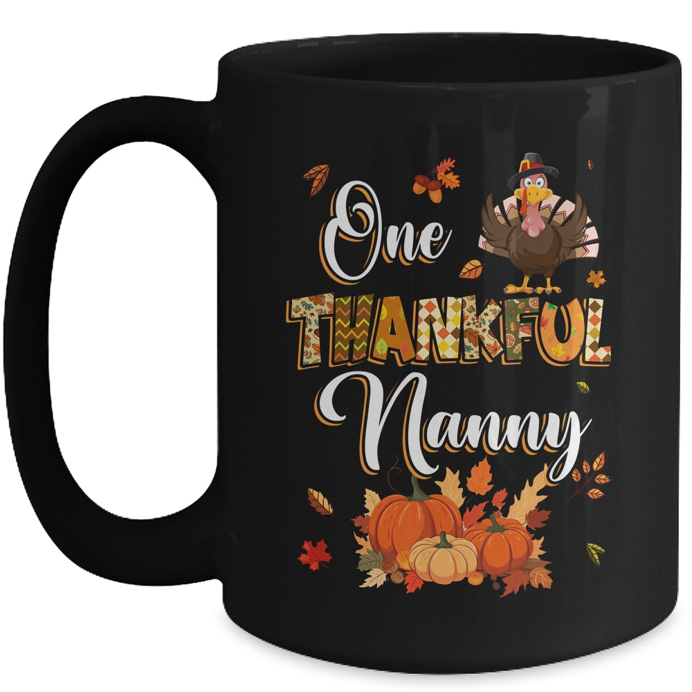 One Thankful Nanny Fall Leaves Autumn Grandma Thanksgiving Mug | teecentury