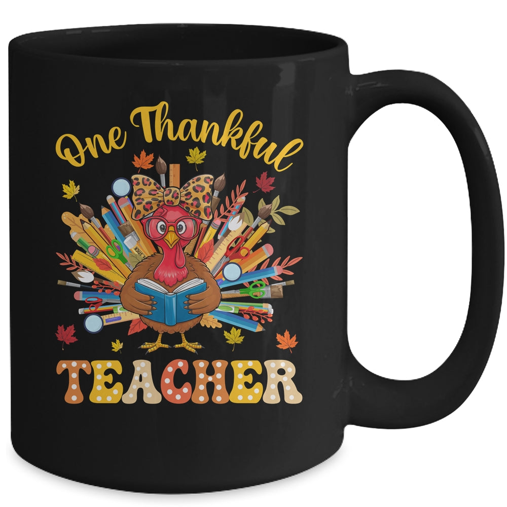 One Thankful Teacher Thanksgiving Cute Turkey Fall Season Mug | teecentury