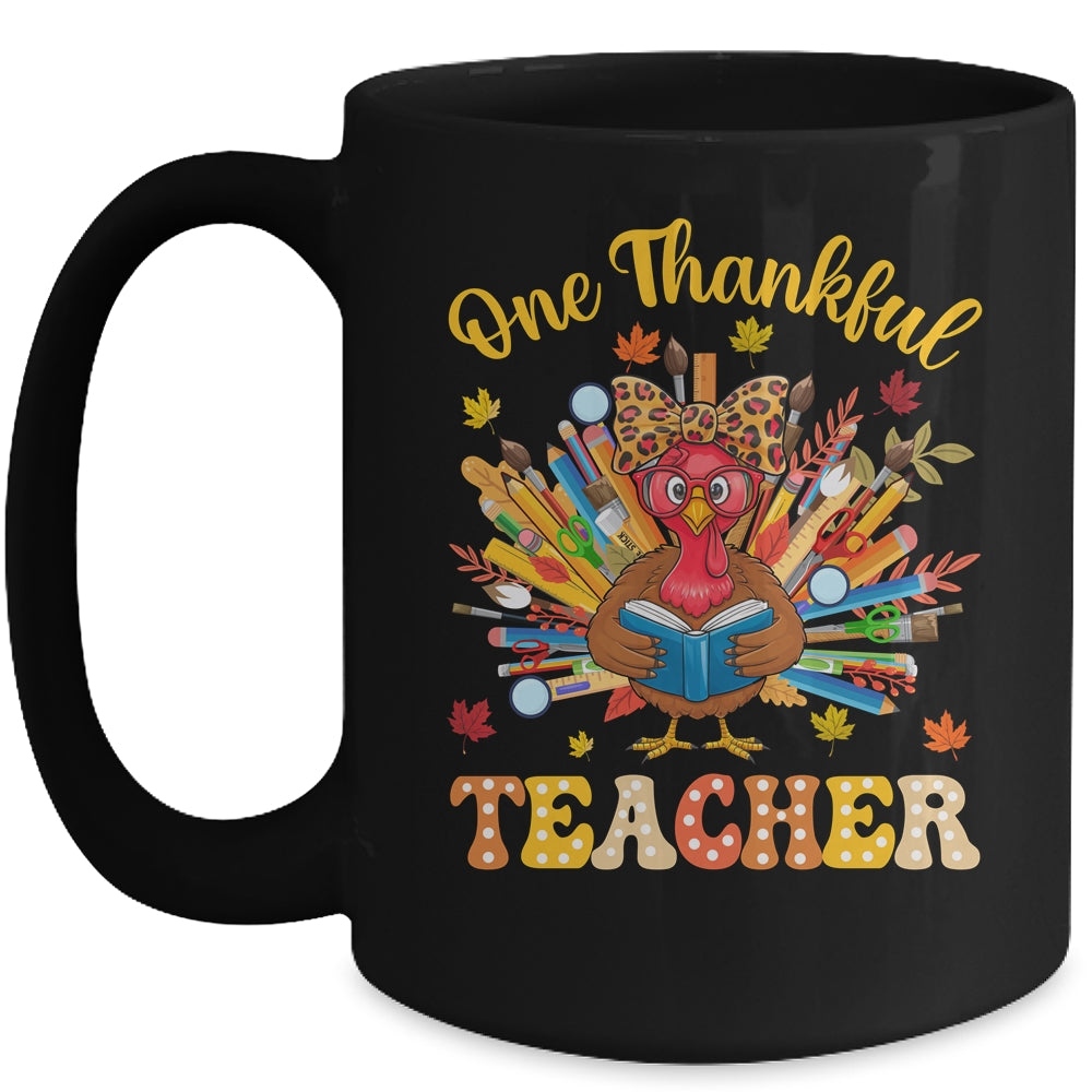 One Thankful Teacher Thanksgiving Cute Turkey Fall Season Mug | teecentury