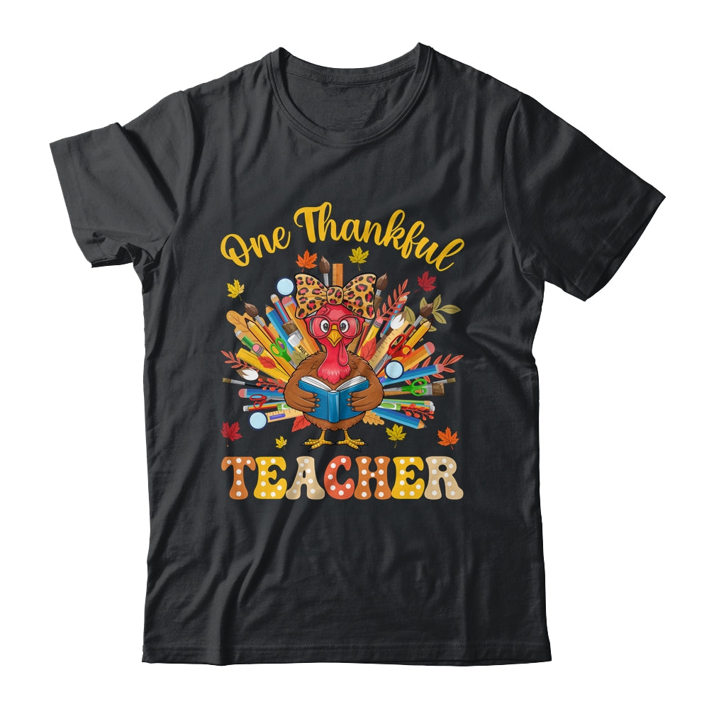 One Thankful Teacher Thanksgiving Cute Turkey Fall Season Shirt & Sweatshirt | teecentury