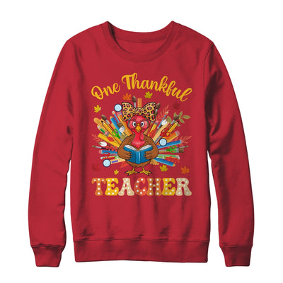 One Thankful Teacher Thanksgiving Cute Turkey Fall Season Shirt & Sweatshirt | teecentury