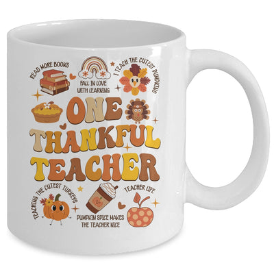 One Thankful Teacher Thanksgiving Retro Groovy Fall Teachers Mug | teecentury