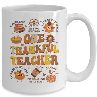 One Thankful Teacher Thanksgiving Retro Groovy Fall Teachers Mug | teecentury