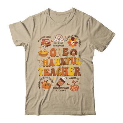 One Thankful Teacher Thanksgiving Retro Groovy Fall Teachers Shirt & Sweatshirt | teecentury