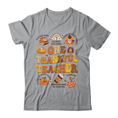 One Thankful Teacher Thanksgiving Retro Groovy Fall Teachers Shirt & Sweatshirt | teecentury