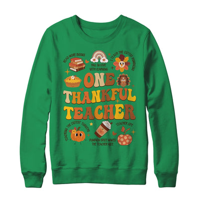 One Thankful Teacher Thanksgiving Retro Groovy Fall Teachers Shirt & Sweatshirt | teecentury