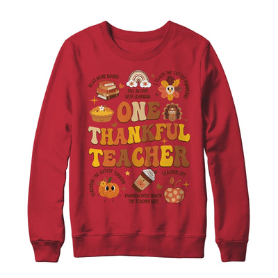 One Thankful Teacher Thanksgiving Retro Groovy Fall Teachers Shirt & Sweatshirt | teecentury