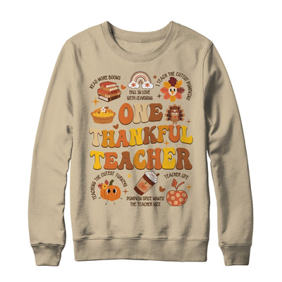 One Thankful Teacher Thanksgiving Retro Groovy Fall Teachers Shirt & Sweatshirt | teecentury