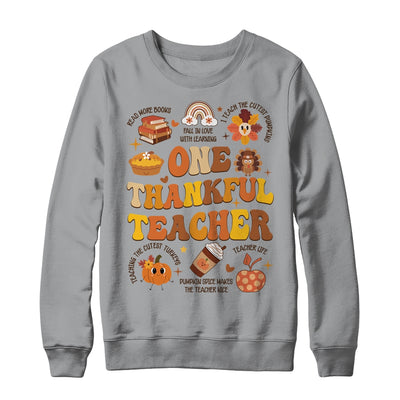 One Thankful Teacher Thanksgiving Retro Groovy Fall Teachers Shirt & Sweatshirt | teecentury