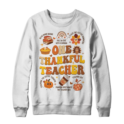 One Thankful Teacher Thanksgiving Retro Groovy Fall Teachers Shirt & Sweatshirt | teecentury