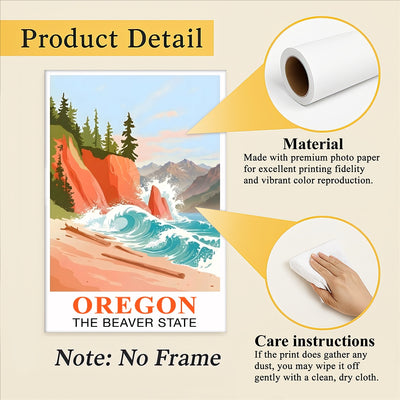 Oregon Travel Print Coastal Ocean Pink Orange Wall Art Retro Poster Beaver State Souvenir Beach Painting Picture Ideal For Home Office Living Room Bedroom Decor Unframed | teecentury